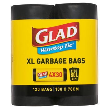 Glad Wavetop XL Garbage Bags 80L 120 Pack Glad Wavetop XL Garbage Bags 80L 120 Pack