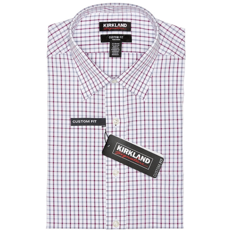 Kirkland Signature Men's Long Sleeve Dress Shirt White & Red Plaid