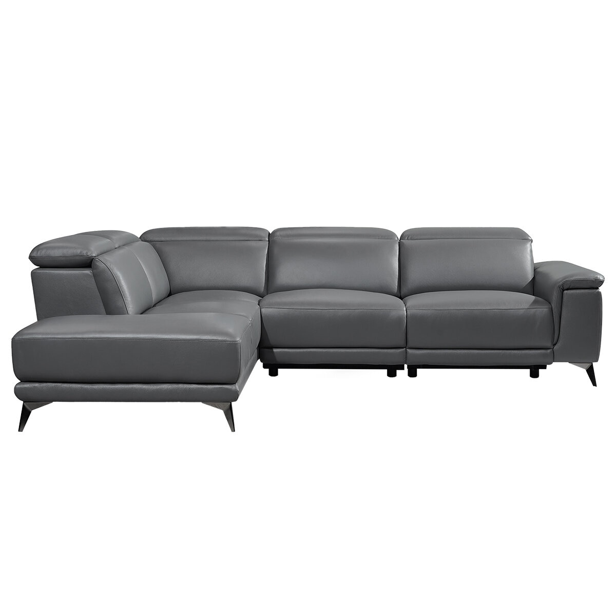 Valencia Pista Leather Reclining Sectional Lounge Left Chaise Grey