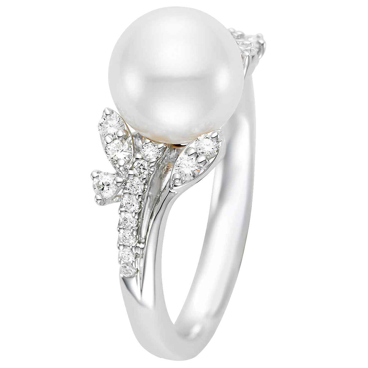 14KT White Gold 0.34ctw Diamond Cultured Pearl Ring