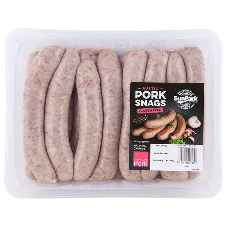 Sunpork Rustic Pork Sausages Case Sale / Variable Weight 8-10kg