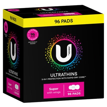 U By Kotex Ultrathin Super Pads with wings 96 pack