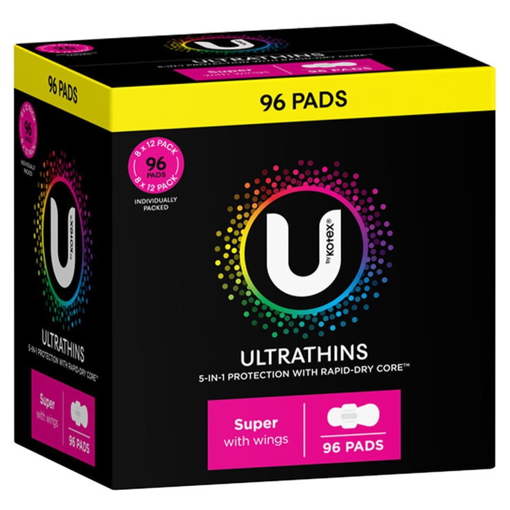 U By Kotex Ultrathin Super Pads With Wings 96 pack